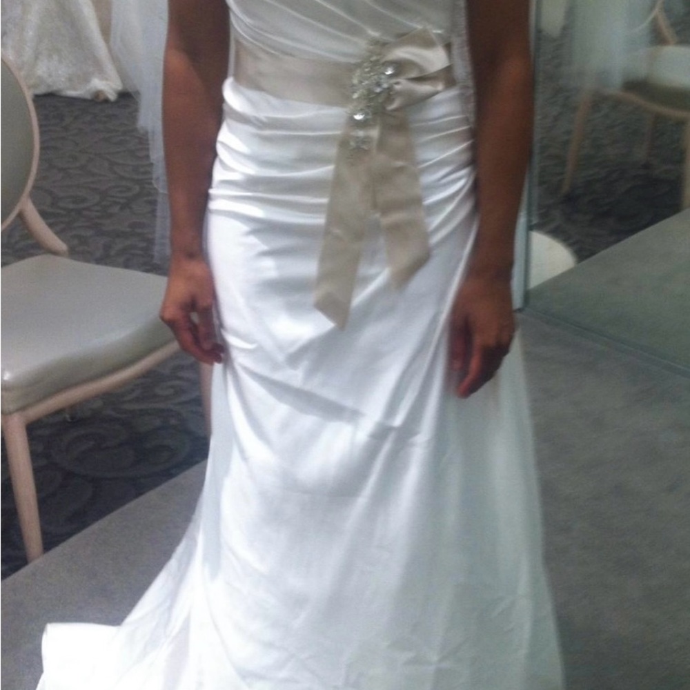 David's Bridal White Ruched One Shoulder Gown